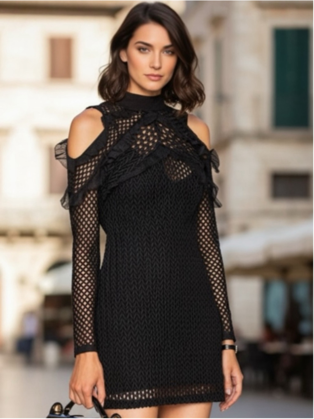 Self-Portrait Black Sexy Mini Dress with Mesh Details - Size 6